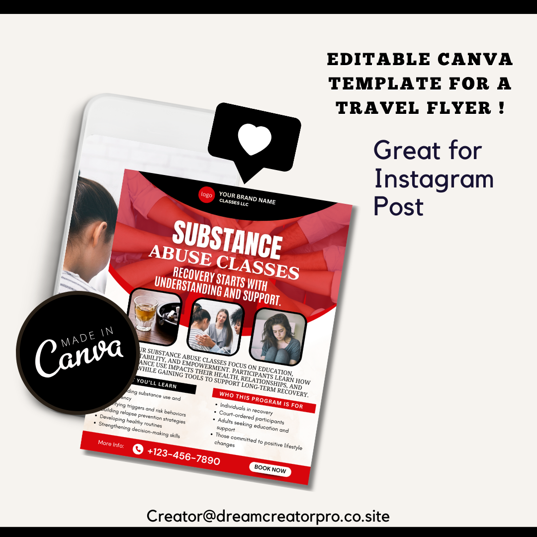 Substance Abuse Class Flyer Template | Recovery Education Program | Court Approved Style | Editable Canva Flyer | Substance Abuse Awareness Class