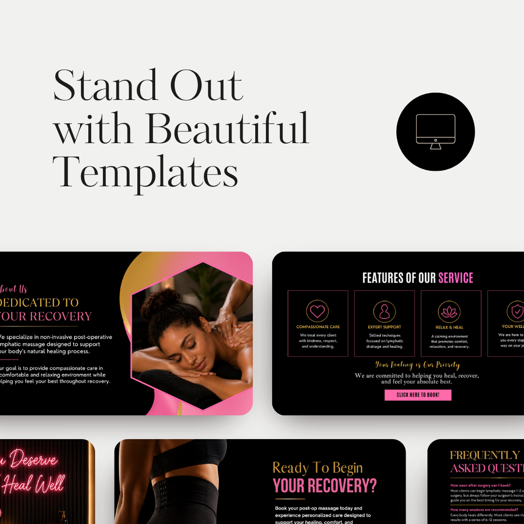 Post Op Massage Website Template Canva | Lymphatic Drainage Website | Recovery Massage Landing Page | Beauty Spa Website | Editable Canva Website