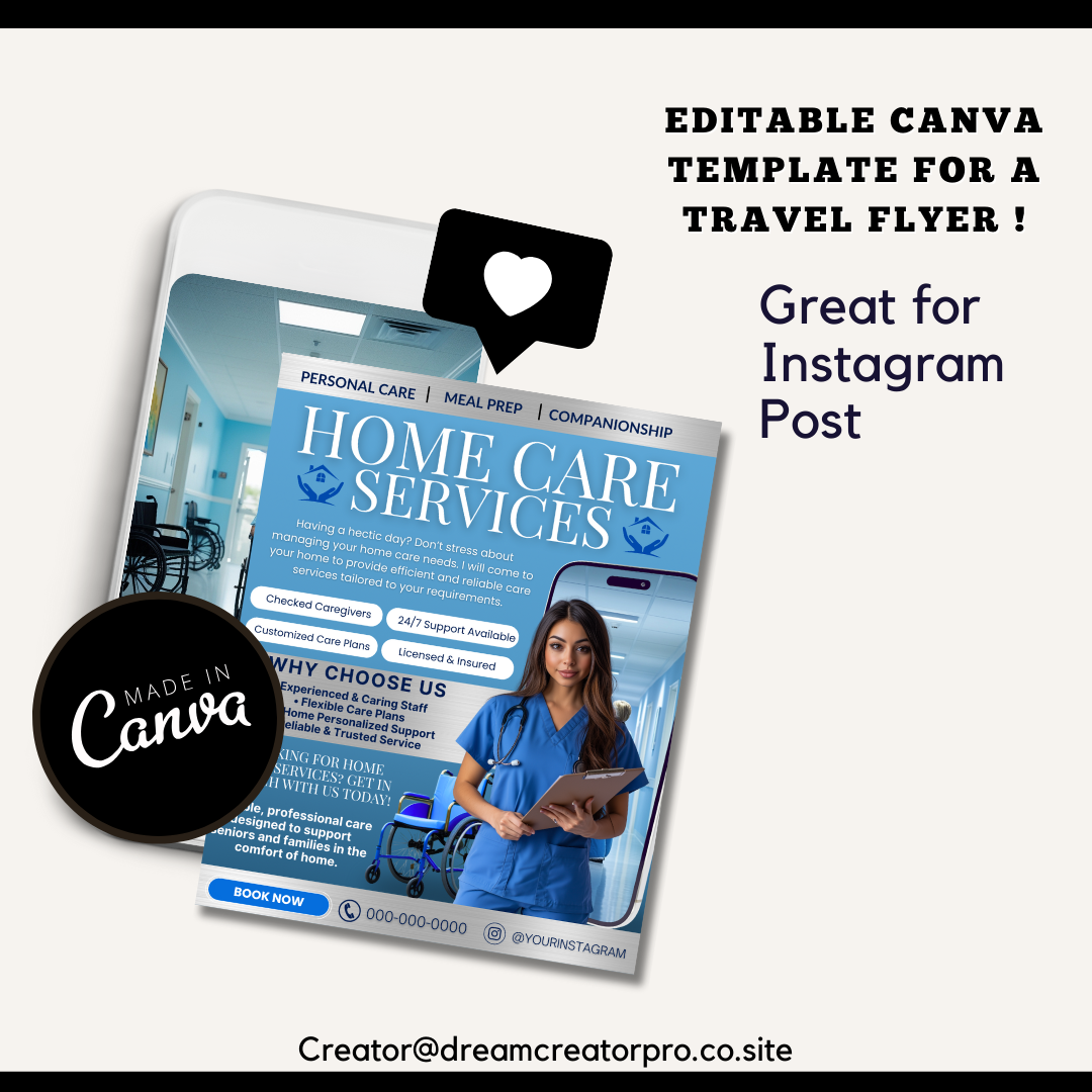 Home Care Service Flyer / DIY Home Care Service Flyer/ Canva Template 2026 / Medical Template / Medical flyer / Medical flyer Template / CNA
