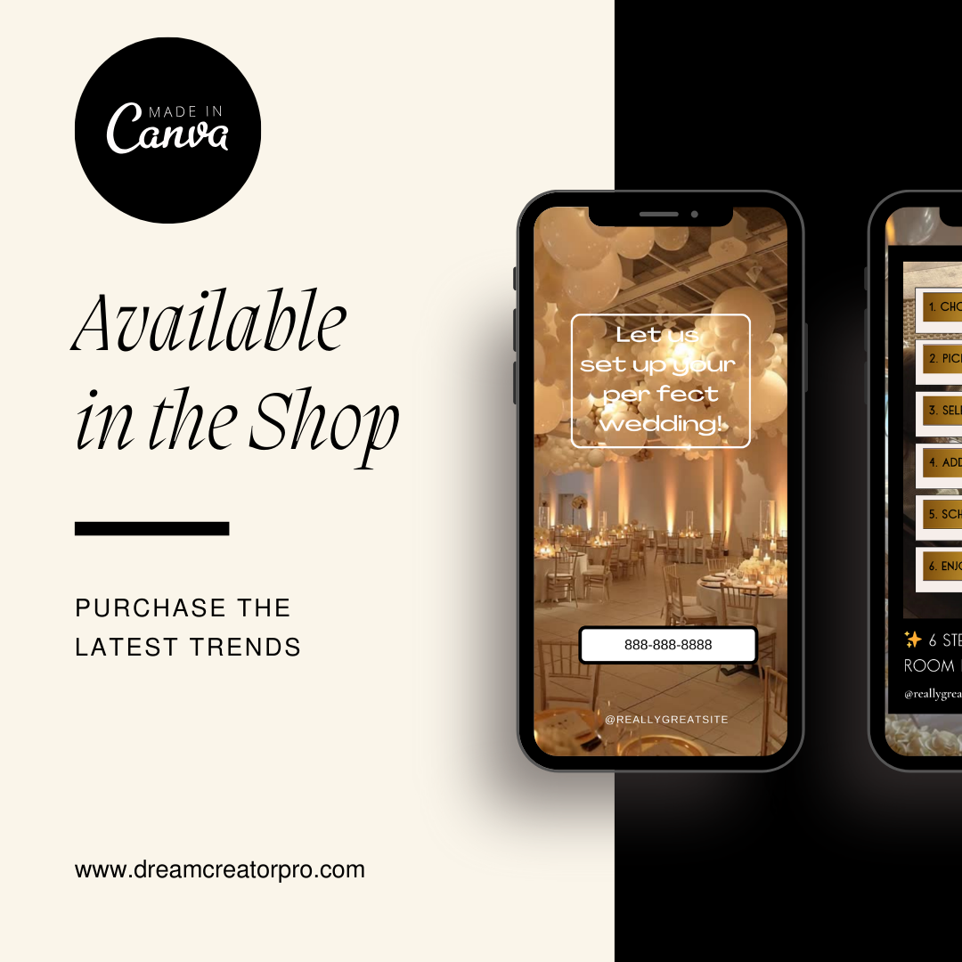 Hotel Room & Event Decor IG Stories Template | Wedding, Proposal & Celebration Decor Canva Story Set