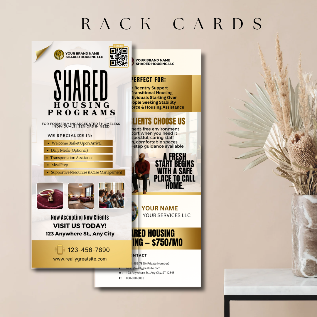 Shared Housing Canva Template Bundle | Reentry & Transitional Housing Marketing Kit | Flyers, Yard Sign, Rack Card, Brochure Banner Set