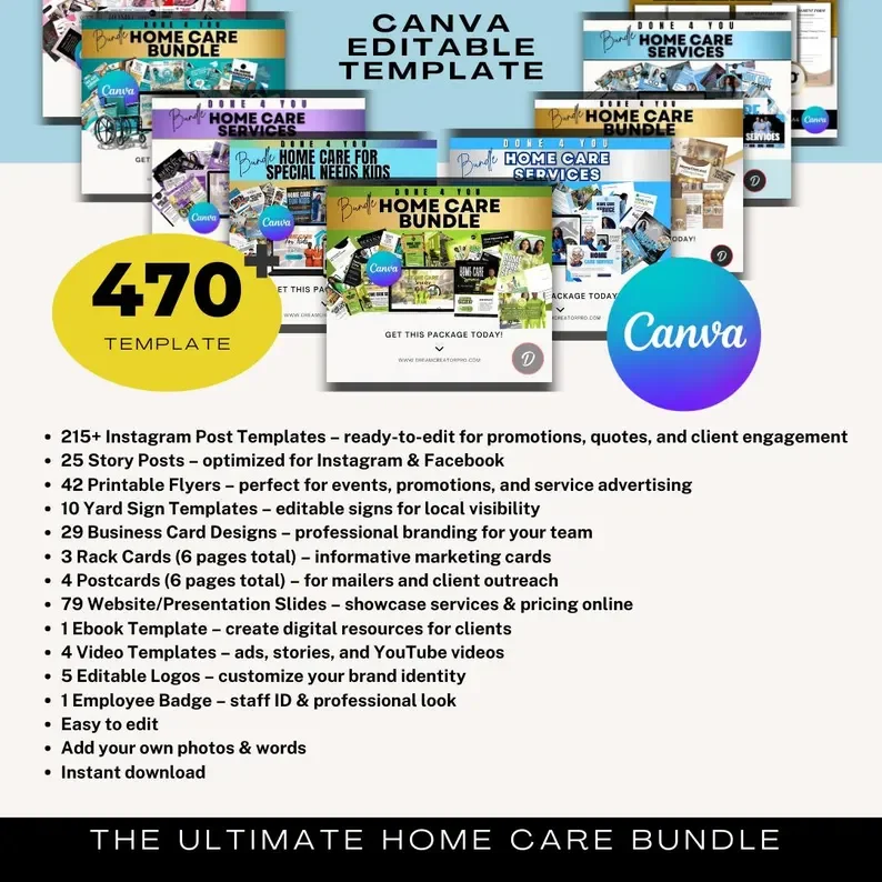 Ultimate Home Care Canva Template Bundle (470+ Editable Designs)
