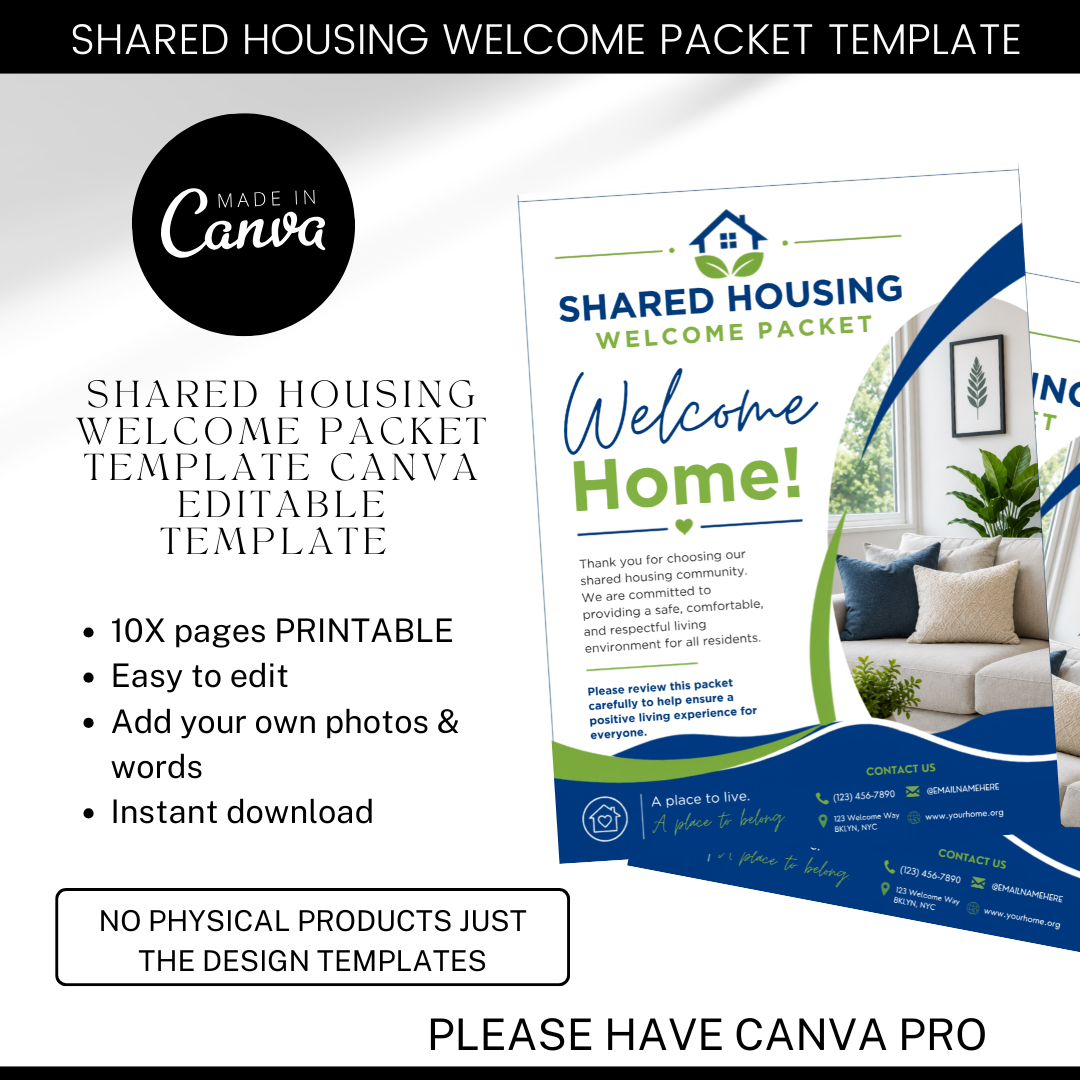 Shared Housing Welcome Packet Template Canva | Resident Handbook | Transitional Housing Forms | Group Home Welcome Guide | Housing Program (Copy)