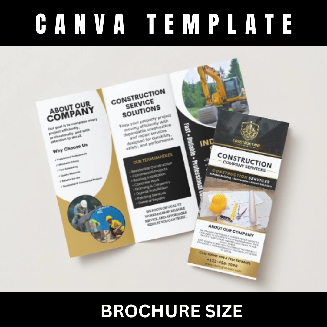 Construction Canva Template Bundle | Flyer Brochure Tear Off Flyer Business Card Rack Card Yard Sign Contractor Marketing Kit