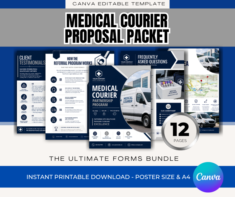 Medical Courier Proposal Packet Template | Partnership Proposal Canva Template | Medical Transport Business Packet | Canva Presentation