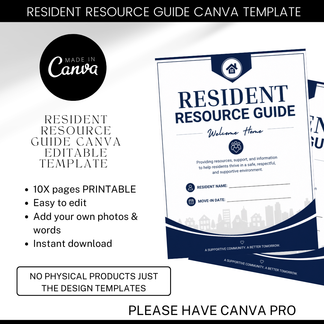 Resident Resource Guide Template | Shared Housing Welcome Handbook | Group Home Resident Packet | Canva Editable Resource Guide