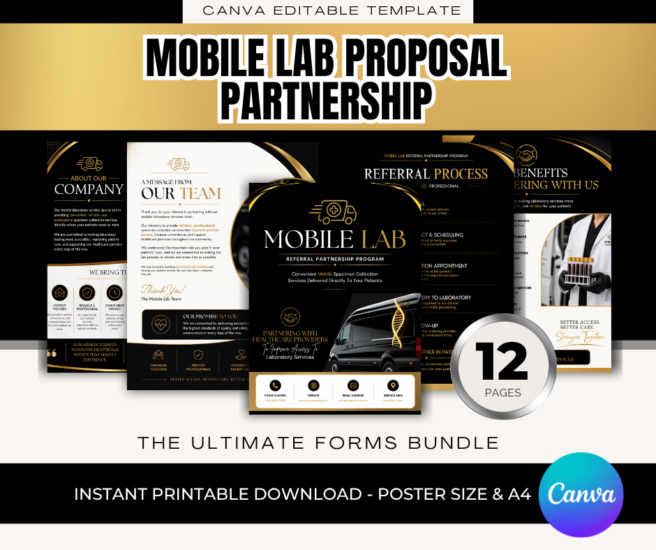 Mobile Lab Referral Proposal Packet | Medical Proposal Template | Healthcare Partnership Presentation | Canva Proposal | Phlebotomy Packet (Copy)