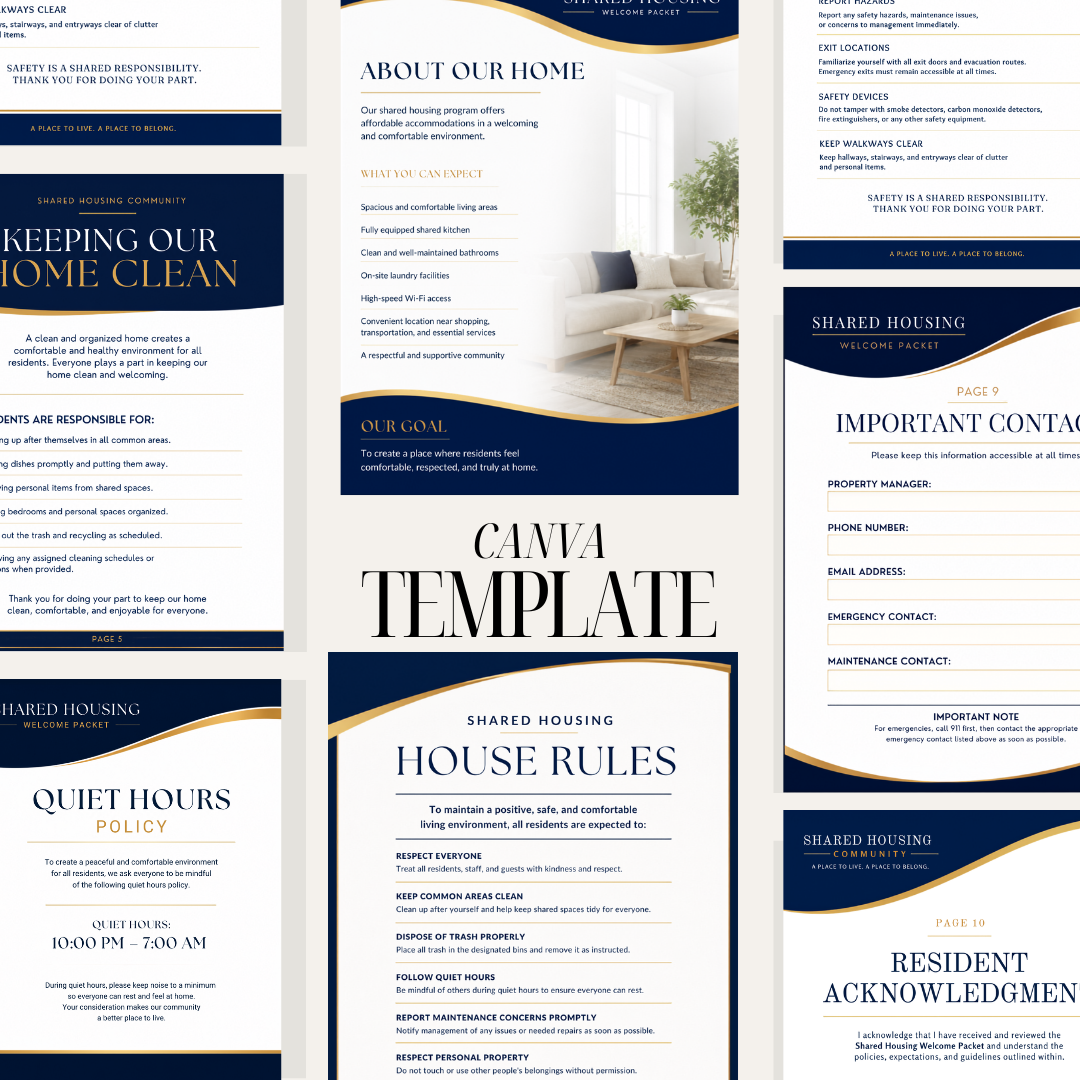 Shared Housing Welcome Packet Template Canva | Resident Handbook | Transitional Housing Forms | Group Home Welcome Guide | Housing Program