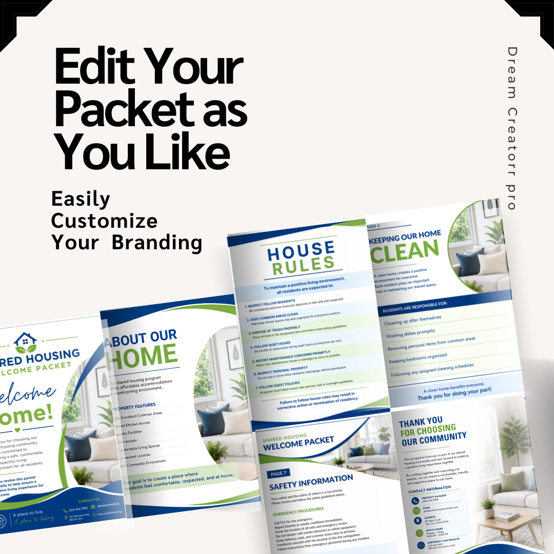 Shared Housing Welcome Packet Template Canva | Resident Handbook | Transitional Housing Forms | Group Home Welcome Guide | Housing Program (Copy)