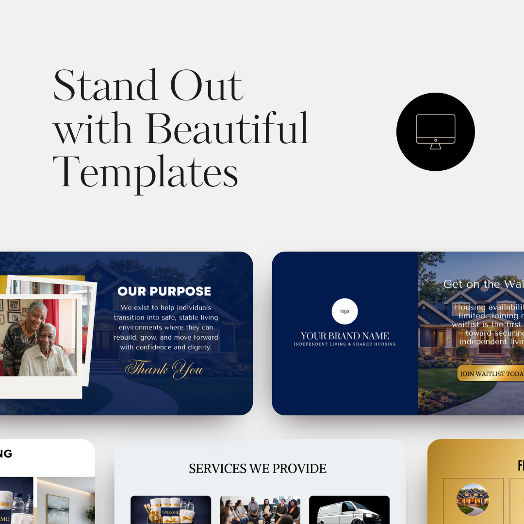 Independent Living Shared Housing Website Template | Editable Canva Site for Transitional Housing, Reentry & Support Services