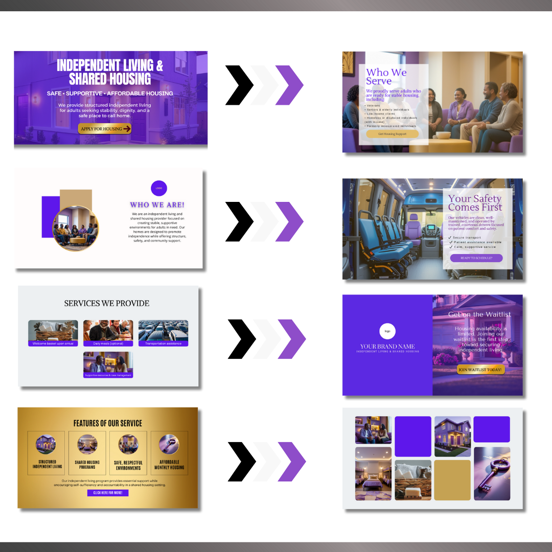 Independent Living Shared Housing Website Template | Editable Canva Site for Transitional Housing, Reentry & Support Services