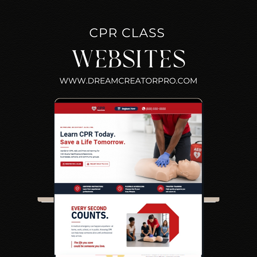 CPR Training Website Template Canva | CPR Class Landing Page | First Aid Website | AED Certification Business | Healthcare Instructor