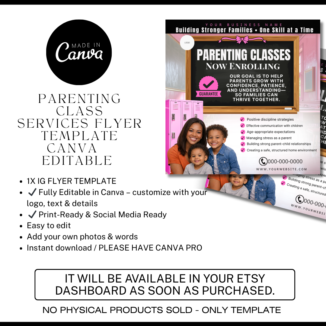 Parenting Class Flyer Template | Court Approved Parenting Classes | Family Education Program | Canva Editable Flyer (Copy)