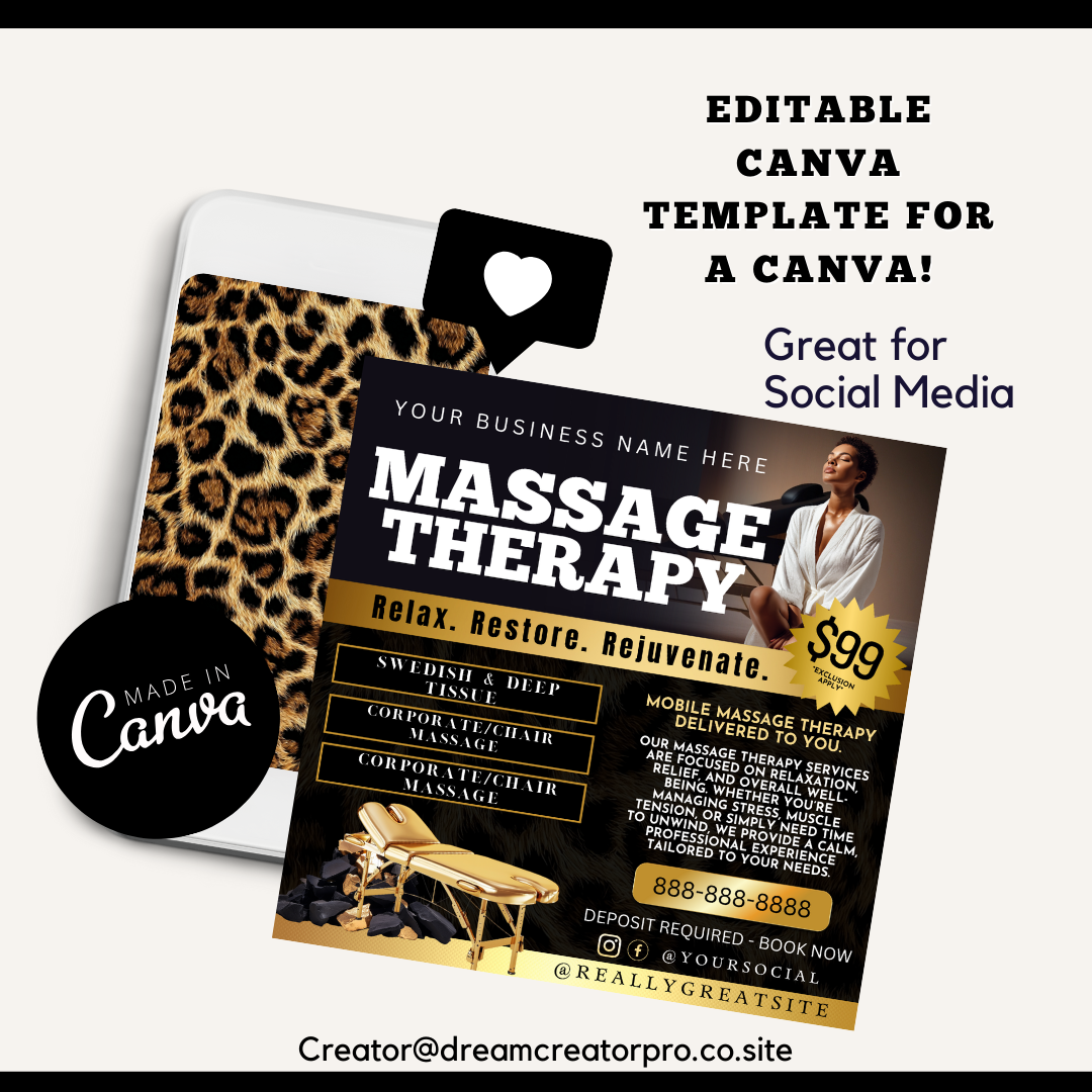 Mobile Massage Flyer Canva Template | Editable Massage Therapy Service Flyer | At-Home Spa & Wellness Printable Business Marketing (Copy)