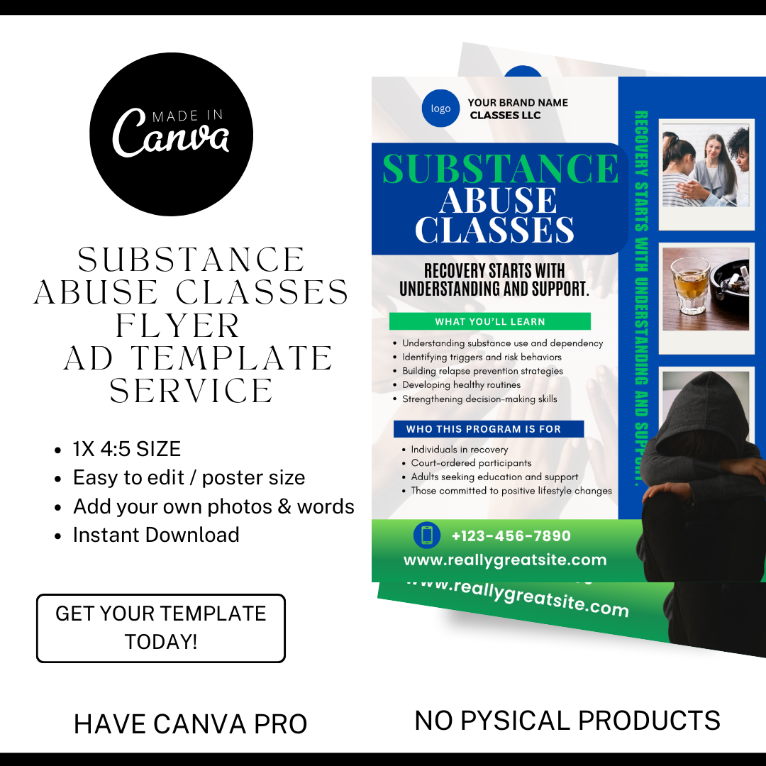 Substance Abuse Class Flyer Template | Recovery Education Program | Court Approved Style | Editable Canva Flyer | Substance Abuse Awareness Class