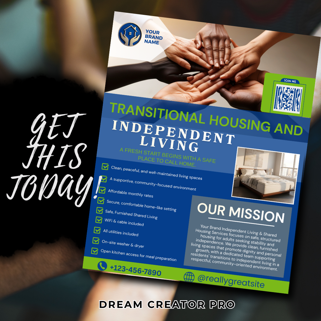 Shared Housing & Independent Living Printable Flyer Bundle | Transitional Housing Canva Templates | Reentry, Seniors & Supportive Living