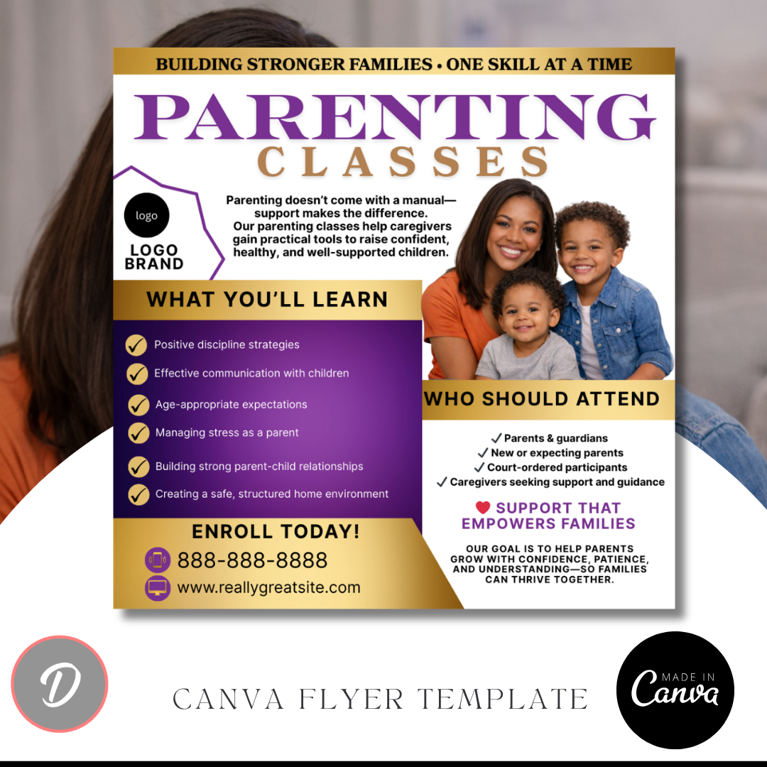 Parenting Class Flyer Template | Court Approved Parenting Classes | Family Education Program | Canva Editable Flyer