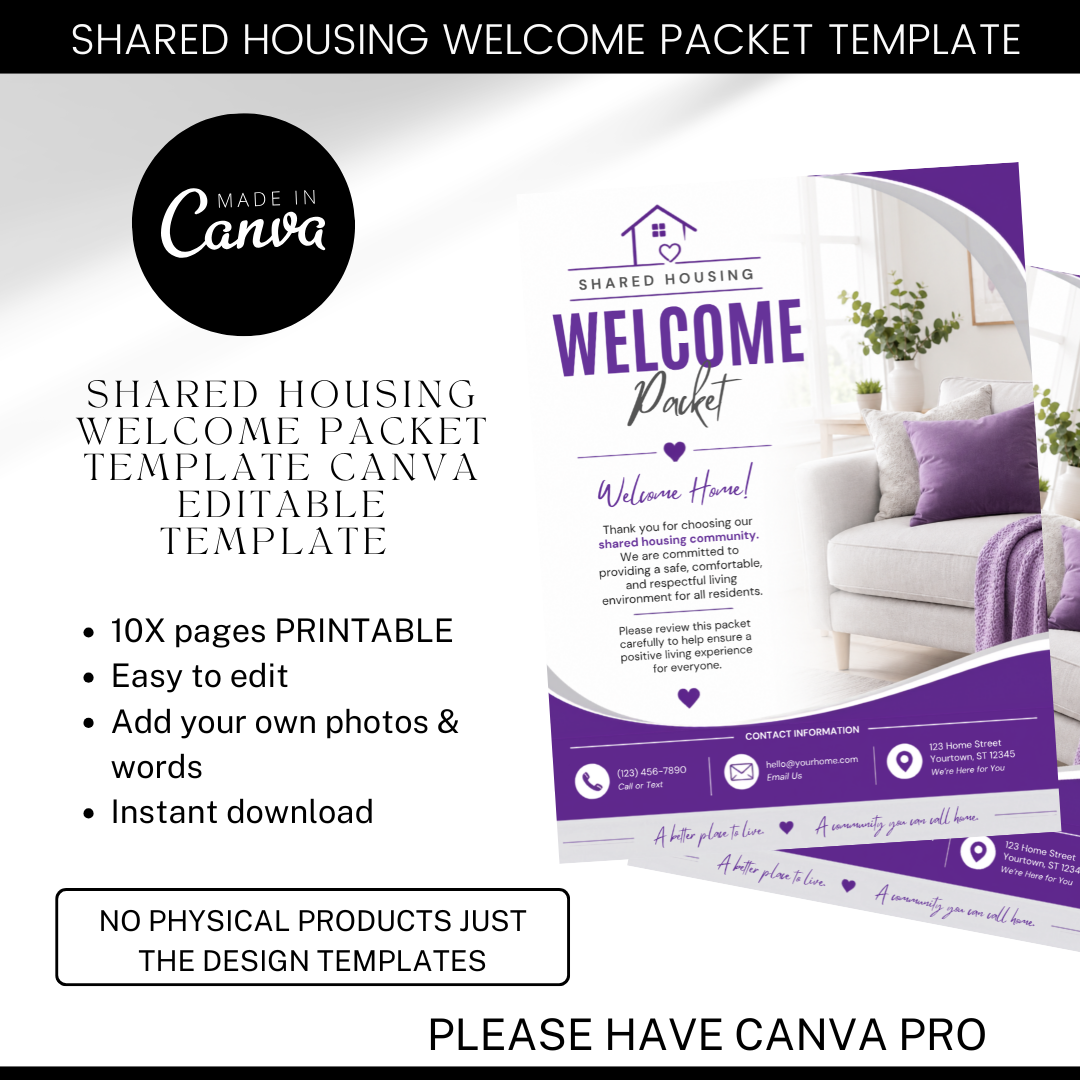 Shared Housing Welcome Packet Template Canva | Resident Handbook | Transitional Housing Forms | Group Home Welcome Guide | Housing Program