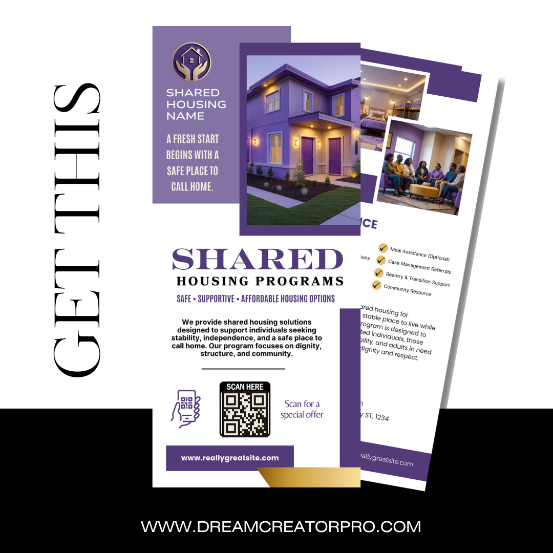 Shared Housing Rack Card Template | Independent Living & Reentry Housing Canva Marketing Card Design