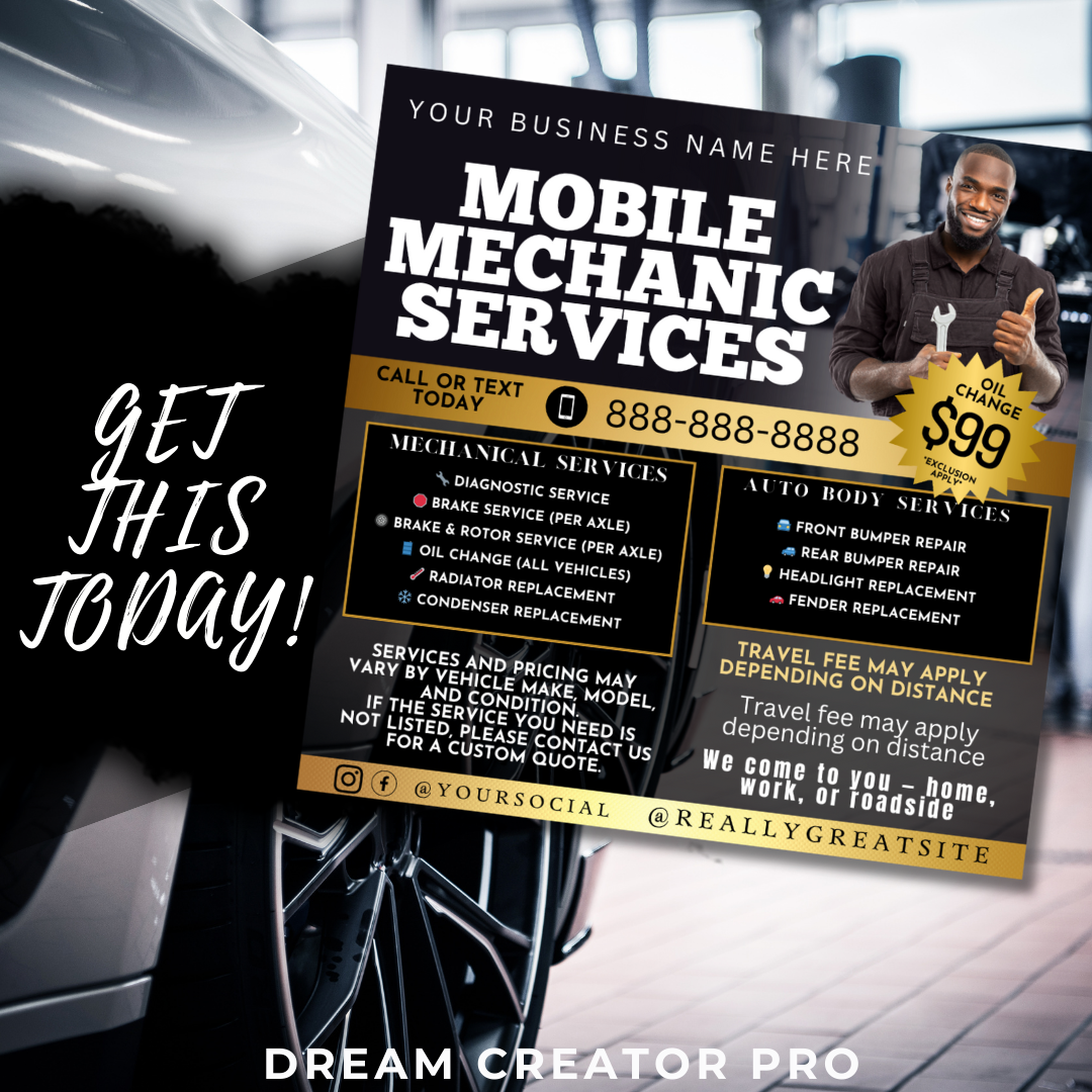 Mobile Mechanic Flyer Template | Auto Repair Services Price List | Canva Editable Mechanic Flyer | Mobile Auto Repair Marketing