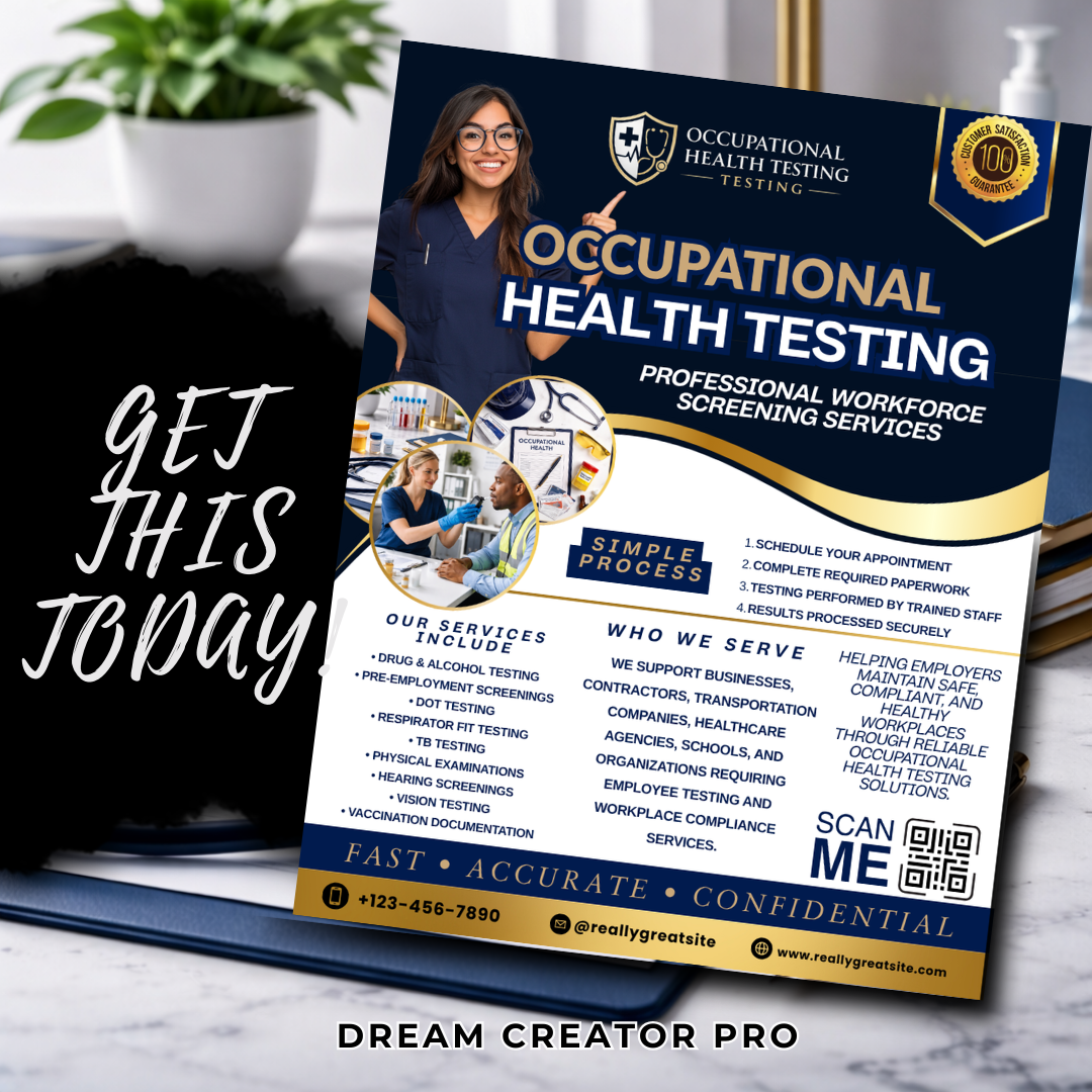 Occupational Health Testing Template / DIY Medical Service Flyer/ Mobile Physical Exam / Medical flyer / health / Drug testing / Doctors ig