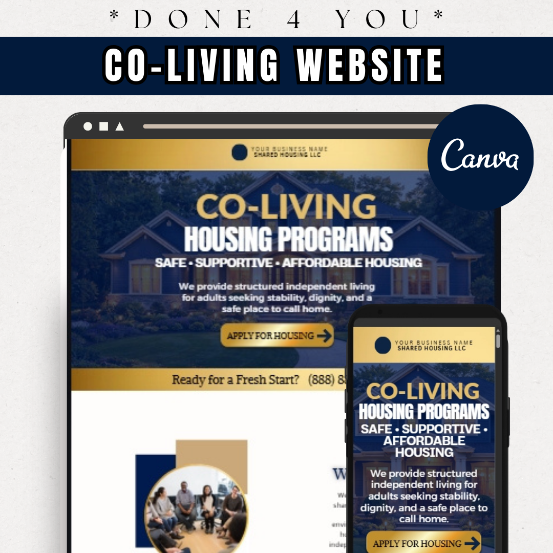 Independent Living Shared Housing Website Template | Editable Canva Site for Transitional Housing, Reentry & Support Services