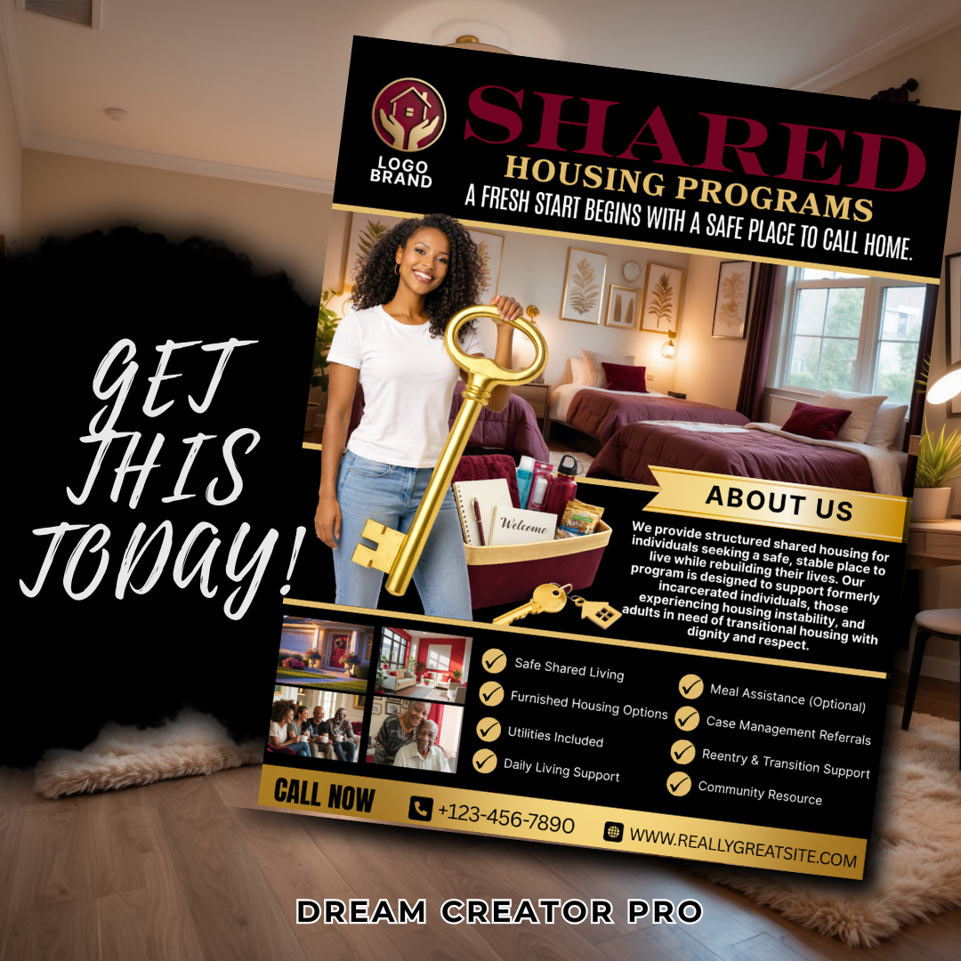 Shared Housing Flyer Template | Affordable Living Canva Flyer | Transitional Housing Room Rental Ad | Editable Design