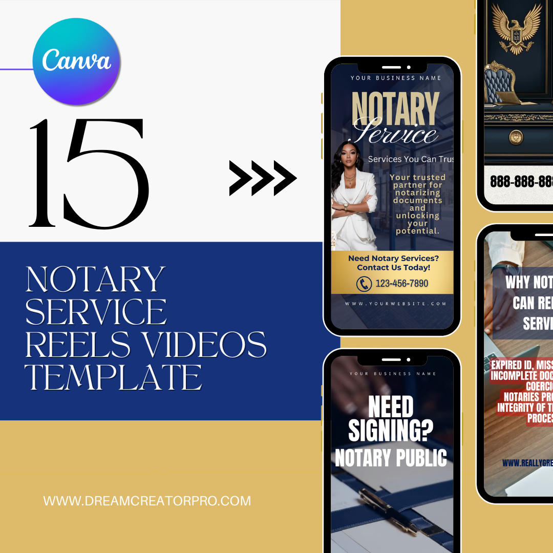 Mobile Notary Reels Templates | Notary Service Instagram Reels | Notary Marketing Content | Canva Editable Video Templates | Digital Download