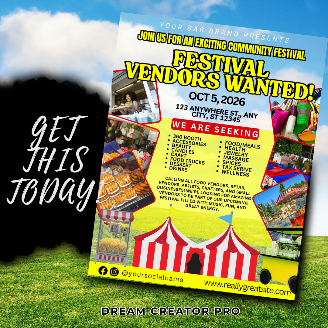 Festival Vendors Wanted Flyer Template | Vendor Call Event Flyer Canva Template for Food Trucks & Small Businesses