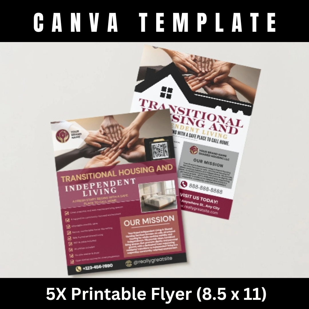 Shared Housing & Independent Living Printable Flyer Bundle | Transitional Housing Canva Templates | Reentry, Seniors & Supportive Living