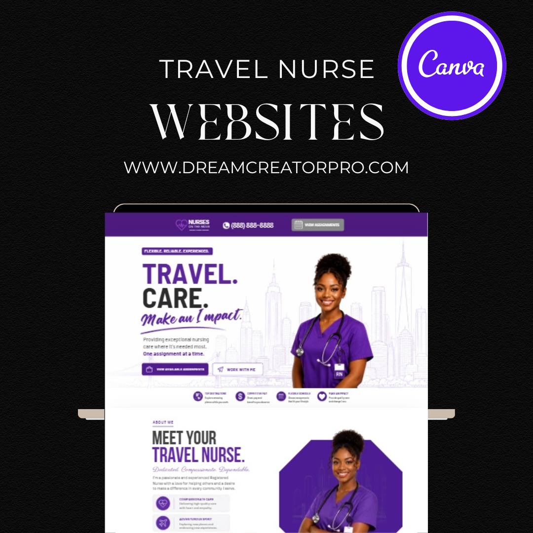 Travel Nurse Website Template Canva | Private Duty Nurse Website | RN Landing Page Design | Healthcare Website Template | Nursing Services