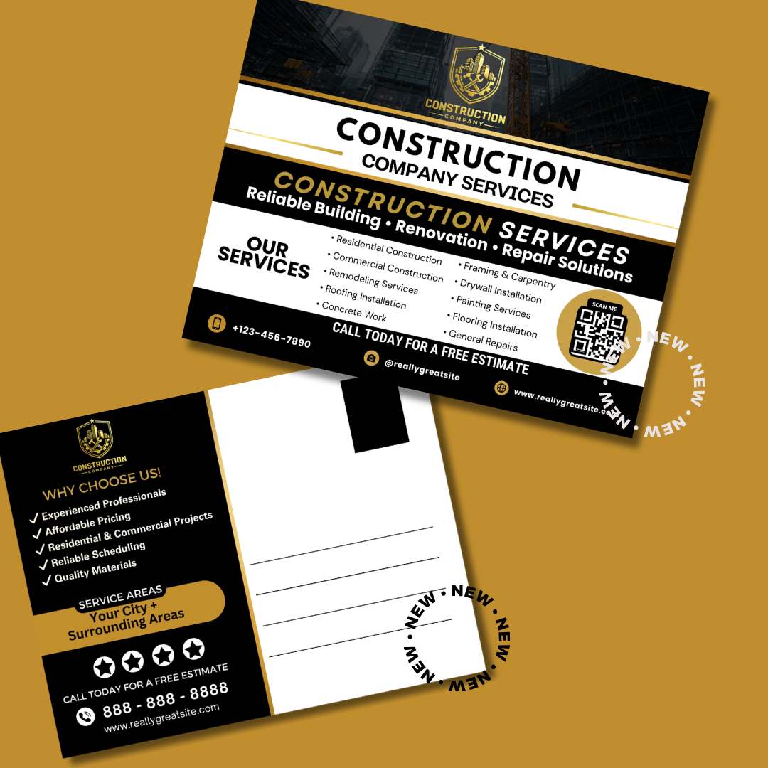 Construction Canva Template Bundle | Flyer Brochure Tear Off Flyer Business Card Rack Card Yard Sign Contractor Marketing Kit