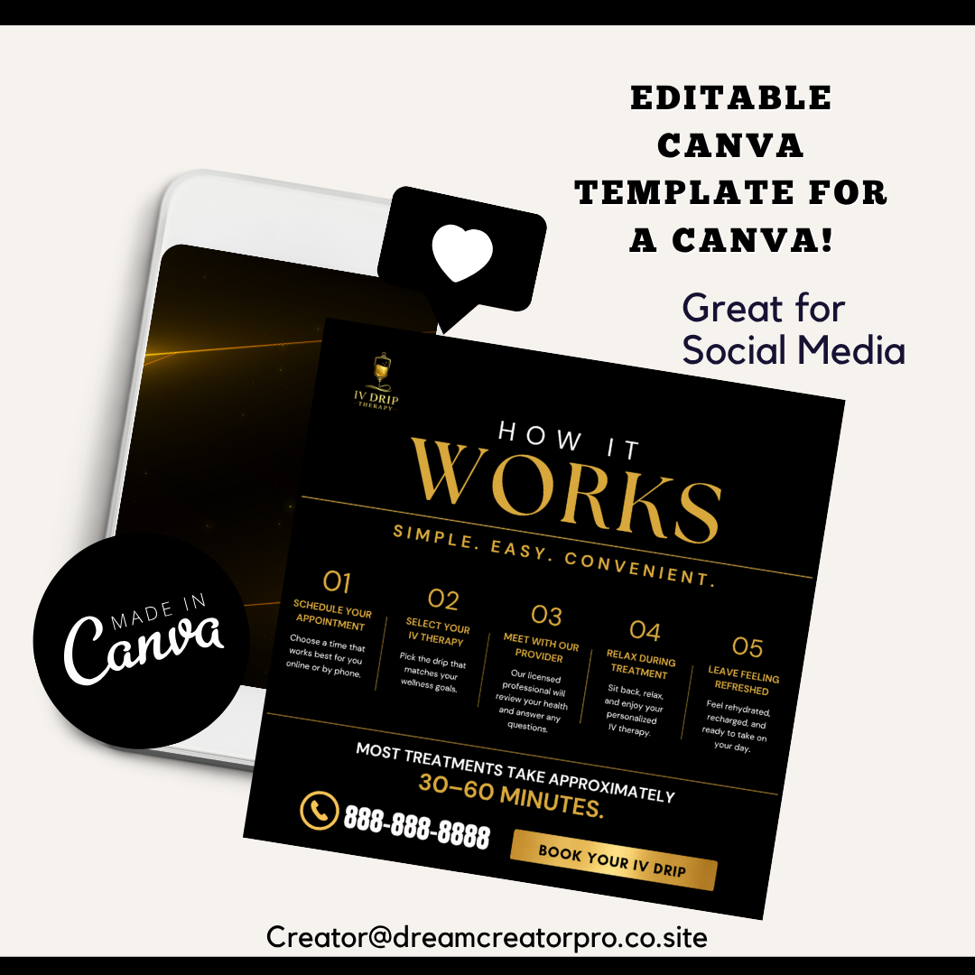 IV Drip Therapy Flyer Template | Editable Canva Design | Hydration, Vitamin Infusion & Wellness Service Marketing Flyer