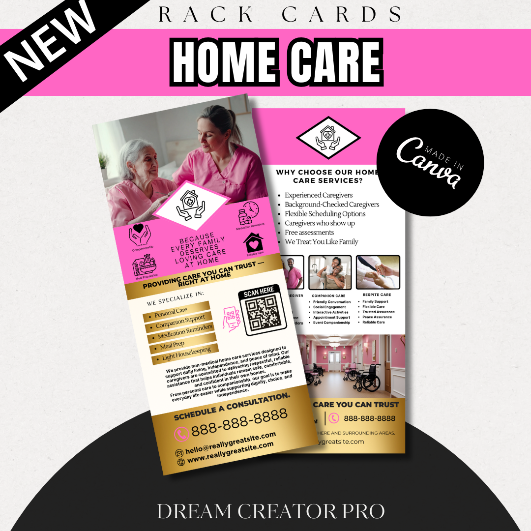 Home Care Service Rack Card / DIY Home Care Service Flyer/ Pink Home Care senior / Medical Template / Medical / Home Care / CNA / Printable