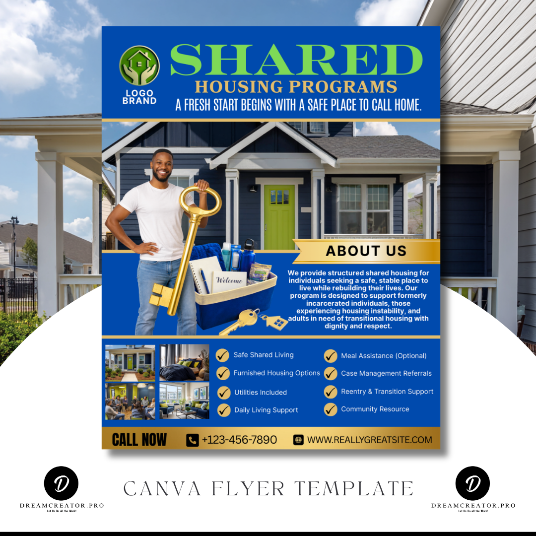 Shared Housing Flyer Template | Affordable Living Canva Flyer | Transitional Housing Room Rental Ad | Editable Design