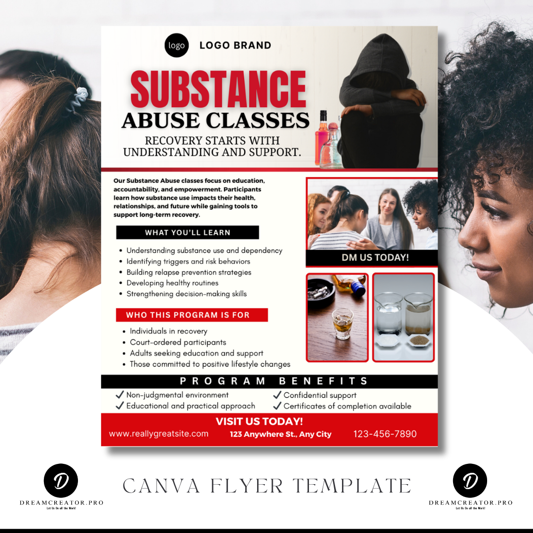 Substance Abuse Class Flyer Template | Recovery Education Program | Court Approved Style | Editable Canva Flyer | Substance Abuse Awareness Class