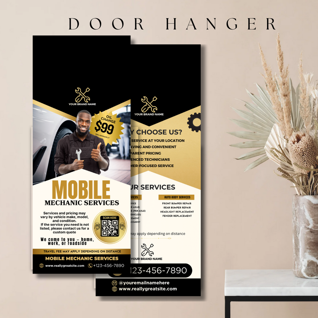 Mobile Mechanic Services Door Hanger Template | Auto Repair Door Hanger | Car Repair Marketing Flyer | Canva Editable Mechanic Template
