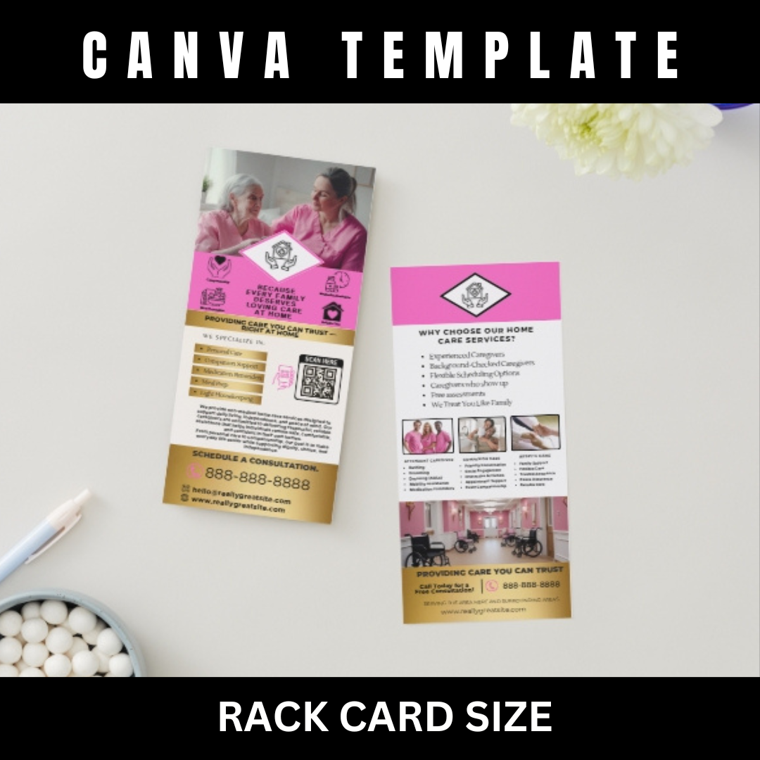 Home Care Service Rack Card / DIY Home Care Service Flyer/ Pink Home Care senior / Medical Template / Medical / Home Care / CNA / Printable