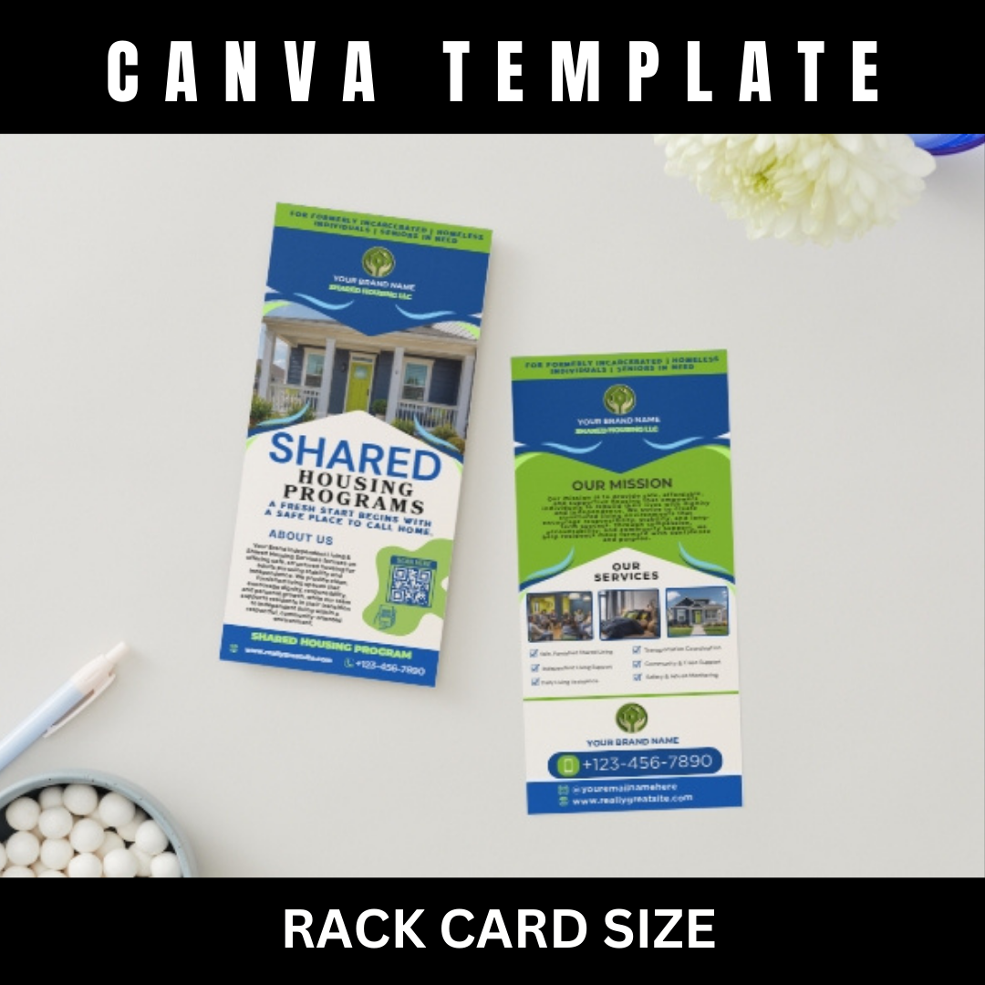 Shared Housing Rack Card Template | Independent Living & Reentry Housing Canva Marketing Card Design