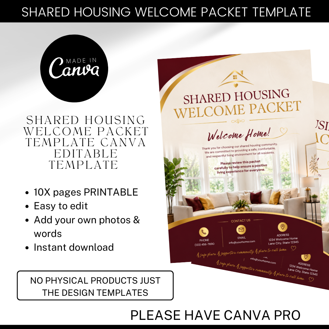 Shared Housing Welcome Packet Template Canva | Resident Handbook | Transitional Housing Forms | Group Home Welcome Guide | Housing Program