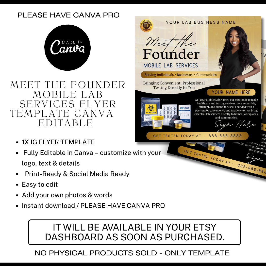 Mobile Lab Meet The Founder Service Flyer / DIY Medical Mobile Lab Service Flyer/ Mobile Lab Concierge / Meet The Ceo / Medical flyer