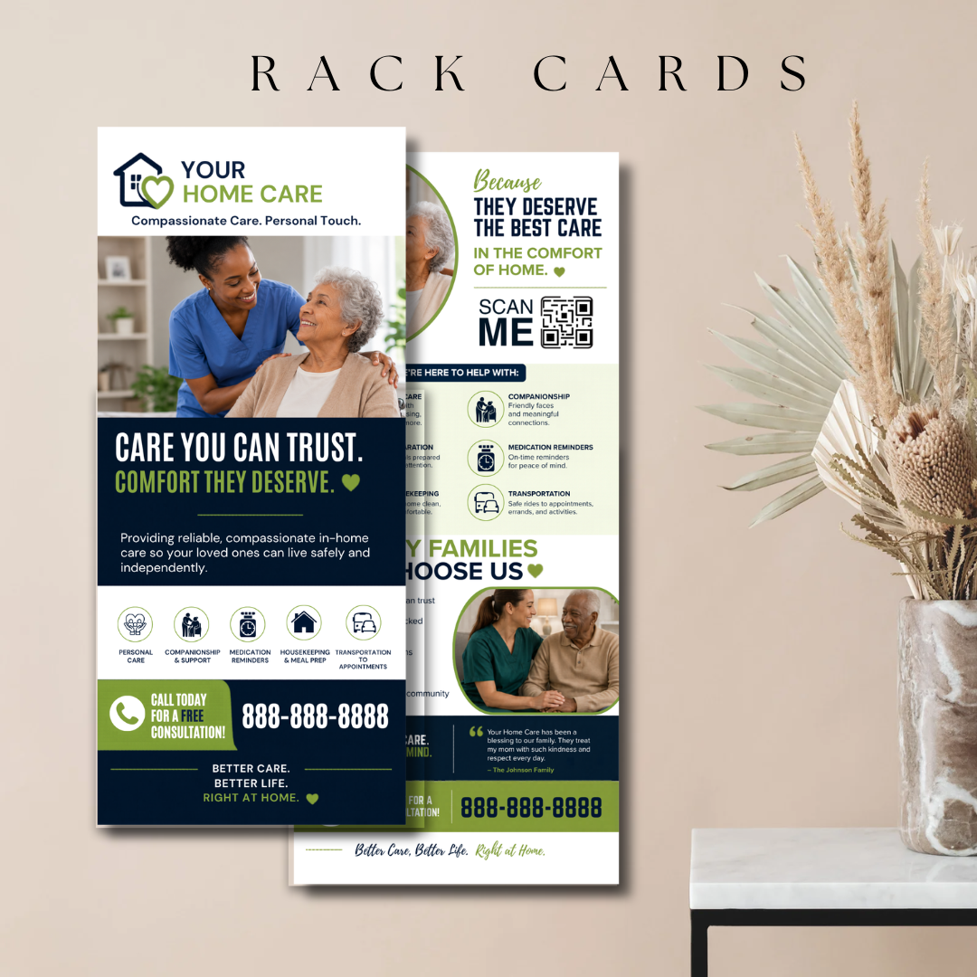 Home Care Marketing Bundle Canva Templates | Caregiver Flyer, Brochure, Yard Sign, Postcard, Business Card, Social Media Kit for Home Care Business