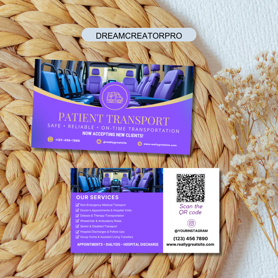 Medical Transport Business Card Template | Non Emergency Patient Transport Canva Card | NEMT Transportation Design