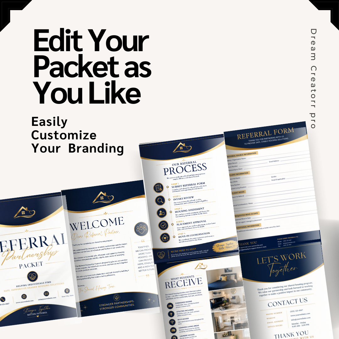 Shared Housing Referral Partnership Packet | Housing Provider Canva Template | Referral Packet Bundle | Editable Partnership Proposal