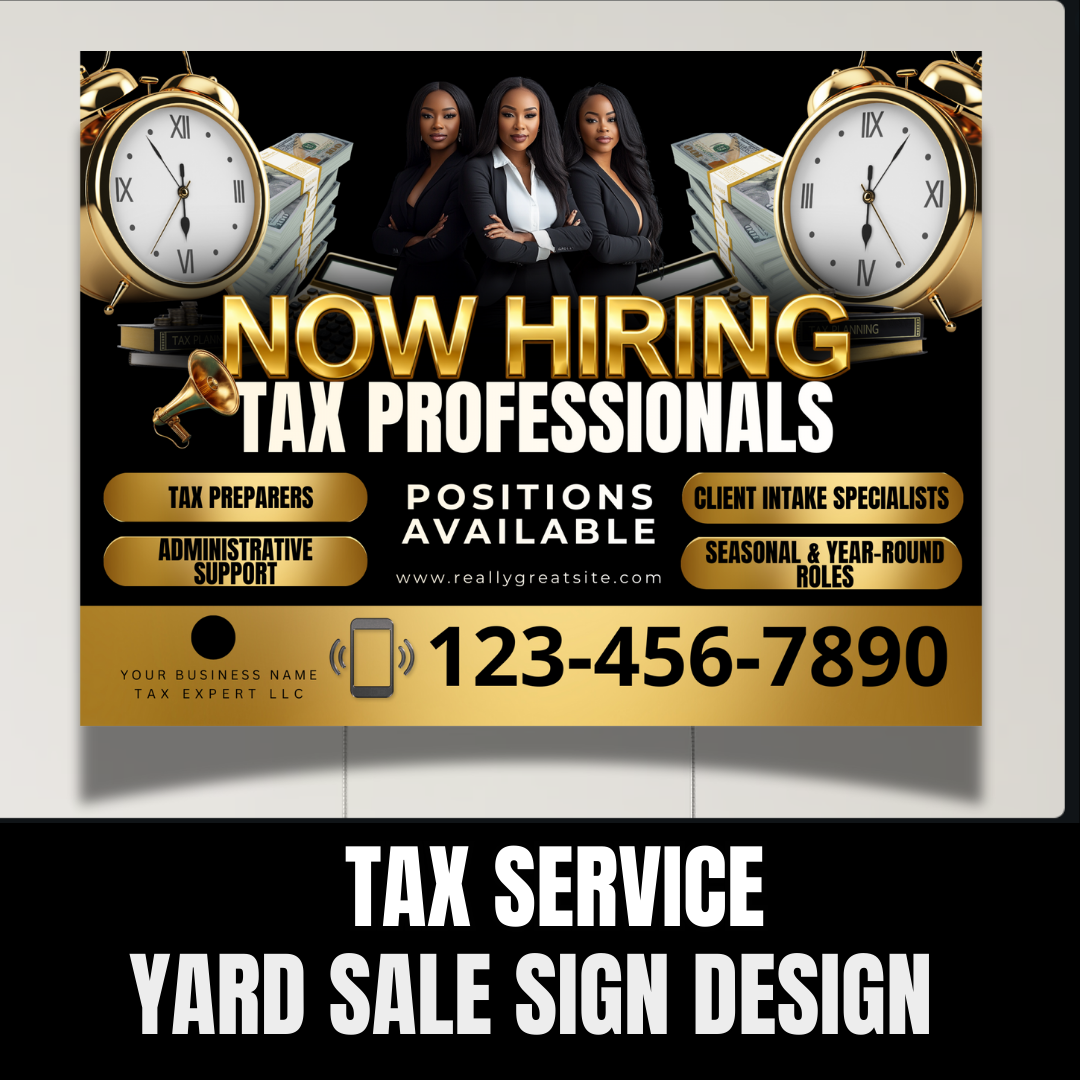 Hiring Tax Professionals Yard sign Template | Tax Team Recruitment Canva | Tax Office Hiring Ad Tax Yard Sign Template