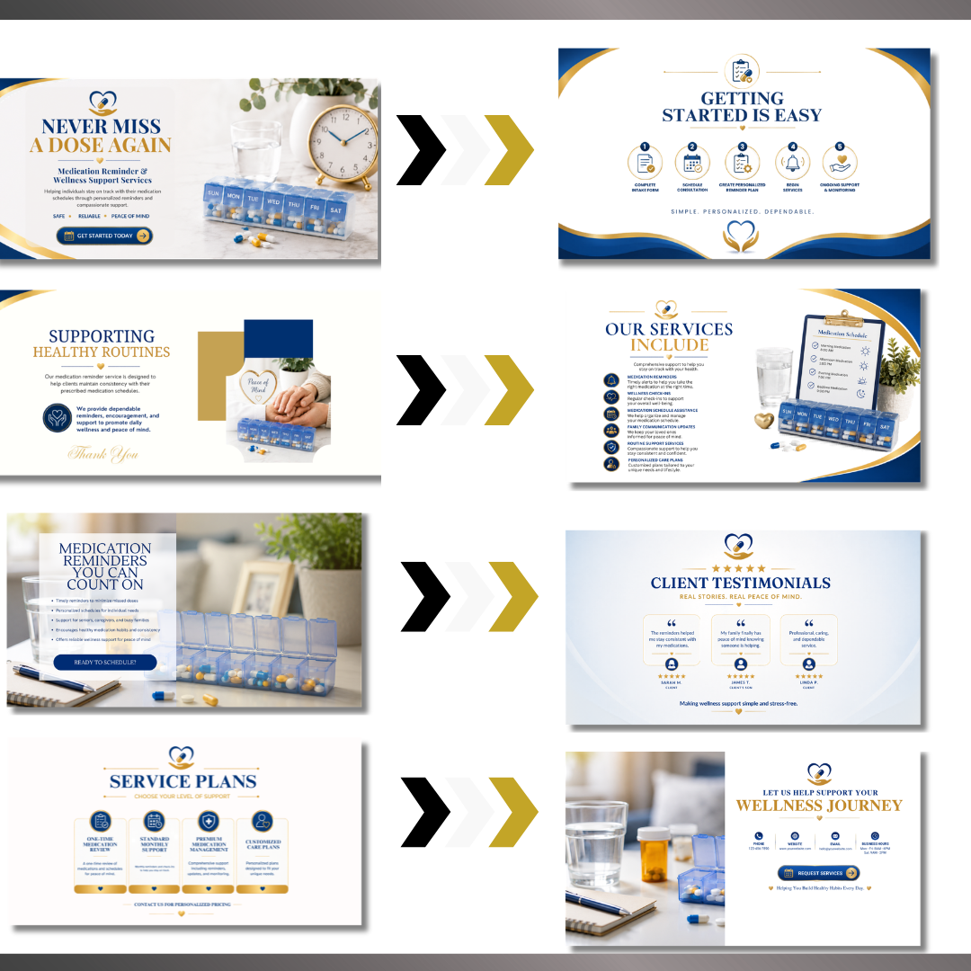 Medication Reminder Website Template | Healthcare Canva Website | Senior Wellness Website Design | Medication Management Landing Page