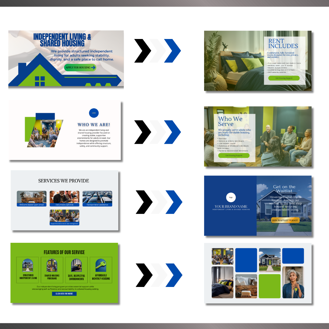 Independent Living Shared Housing Website Template | Editable Canva Site for Transitional Housing, Reentry & Support Services (Copy) (Copy)