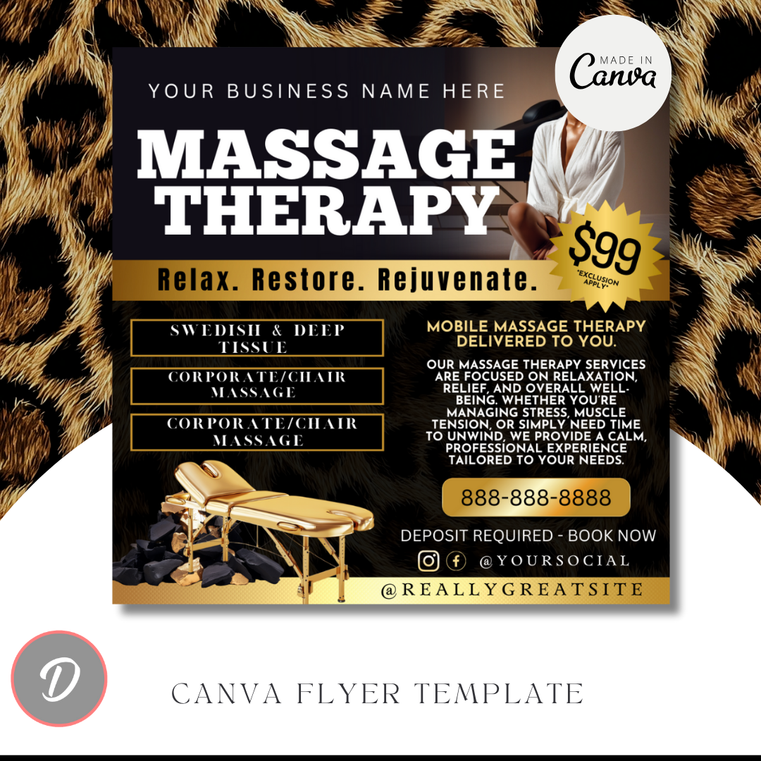 Mobile Massage Flyer Canva Template | Editable Massage Therapy Service Flyer | At-Home Spa & Wellness Printable Business Marketing (Copy)