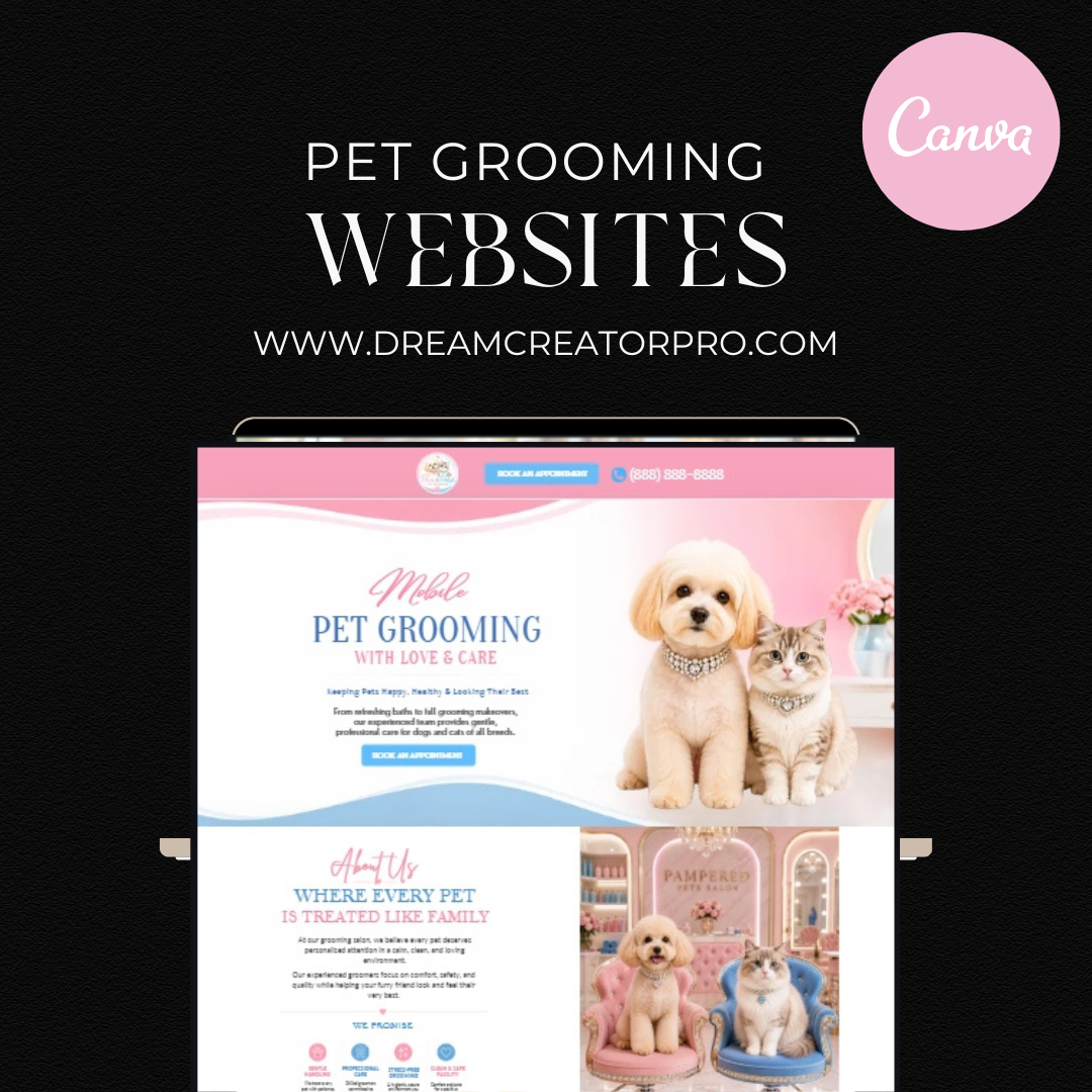 Mobile Pet Grooming Canva Website Template | Editable Dog & Cat Grooming Website