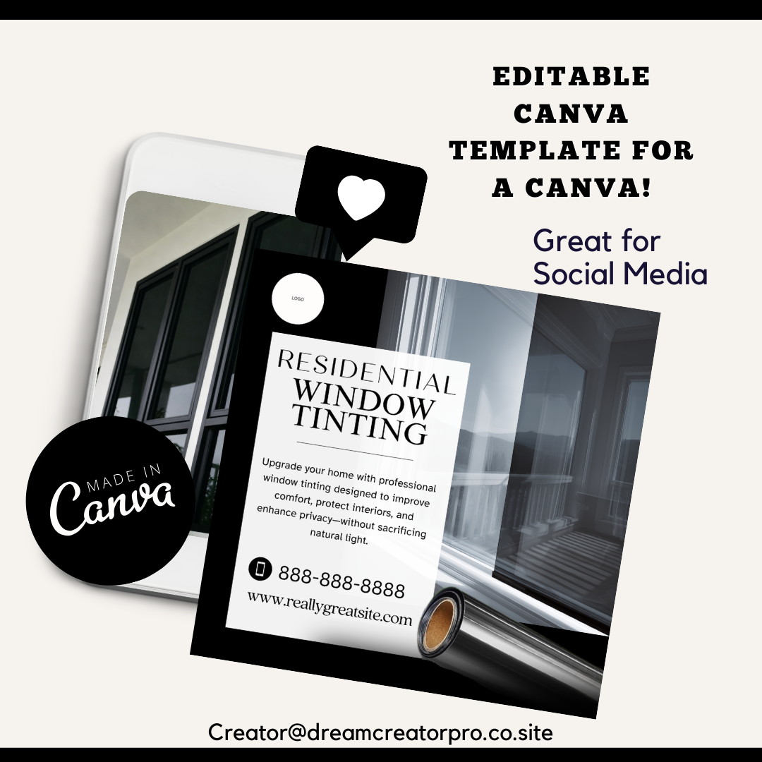 Residential Window Tinting Flyer Template | Home Window Tinting Marketing | Privacy & UV Protection Flyer | Editable Canva Tinting Flyer